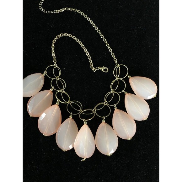 Pretty Pink/Coral  Beaded Teardrop Drop Dangle Necklace Bib Statement 21” - Picture 3 of 5